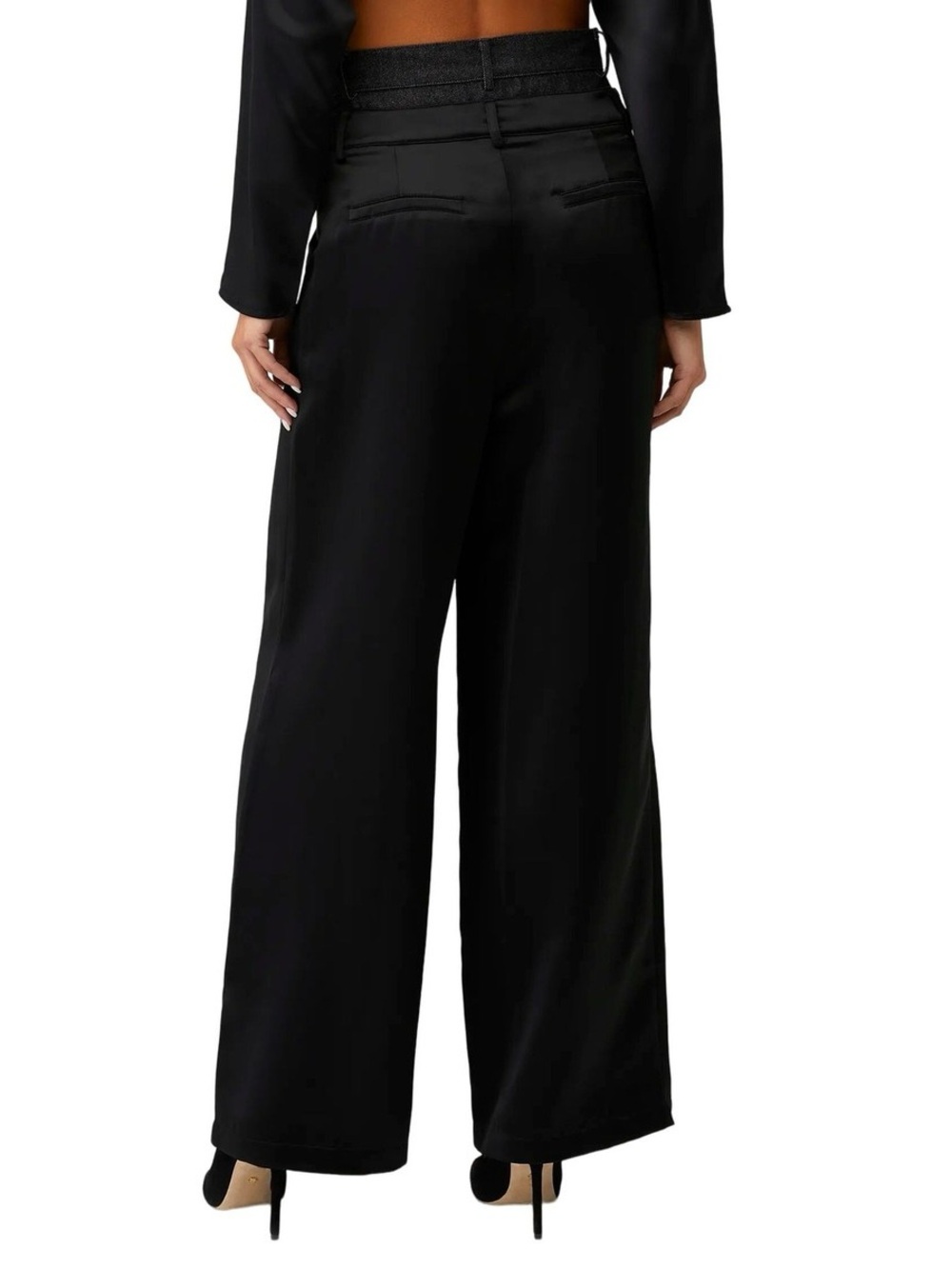 NonChalant Label Simon Pants in Black XL Womens Double Buckle Satin Denim - Picture 8 of 9